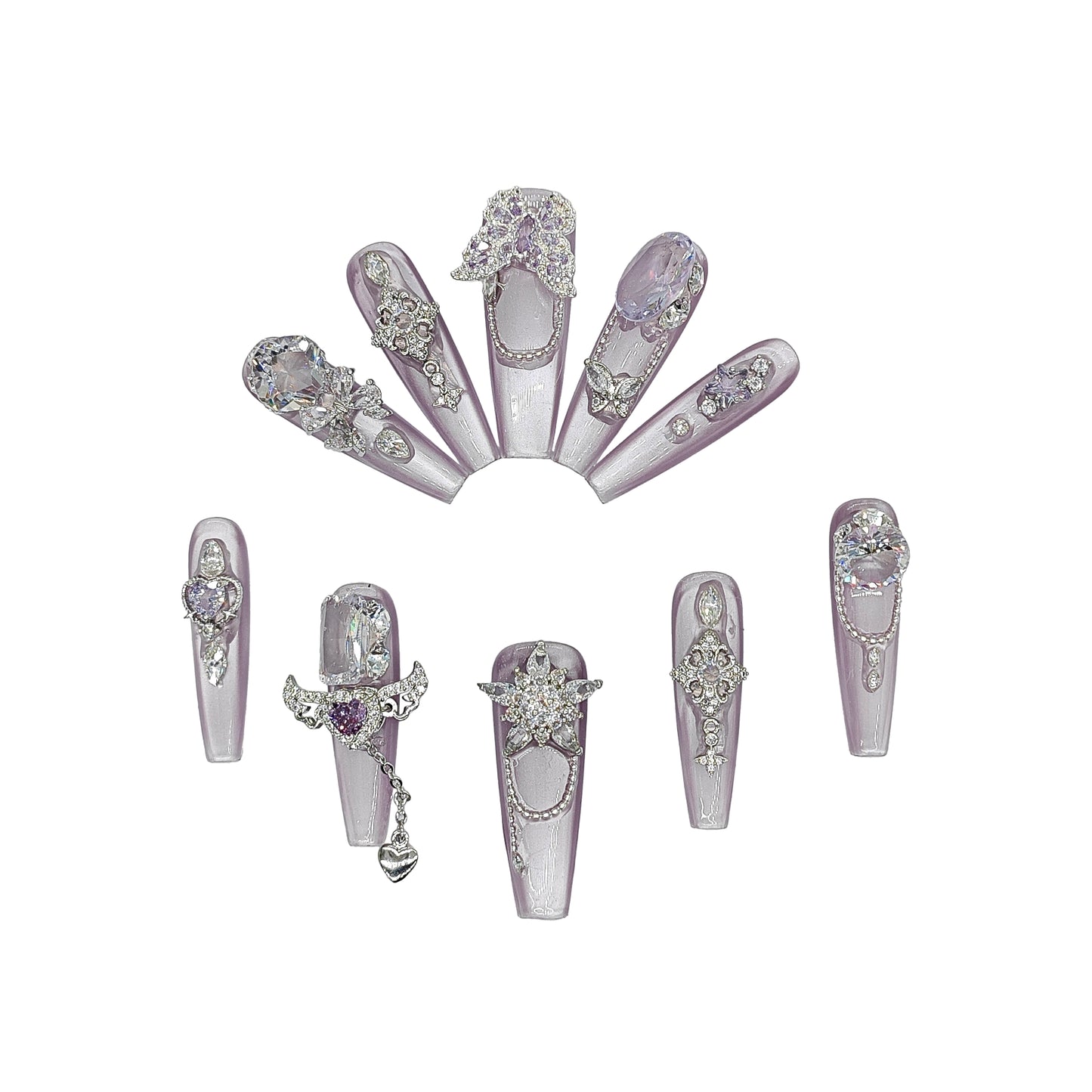 D131Finger Fantasy- Crystal Fantasy Luxury Rhinestone Handmade Press-On Nail Set with Gift Box & Greeting Card, 10pcs Elegant Nail Art Kit for Manicure, Perfect for Christmas Gift and Holiday Glam(DM0131)