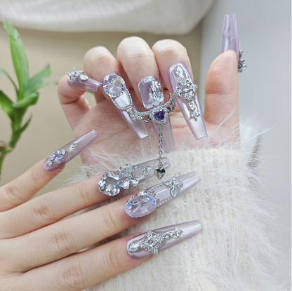 D131Finger Fantasy- Crystal Fantasy Luxury Rhinestone Handmade Press-On Nail Set with Gift Box & Greeting Card, 10pcs Elegant Nail Art Kit for Manicure, Perfect for Christmas Gift and Holiday Glam(DM0131)