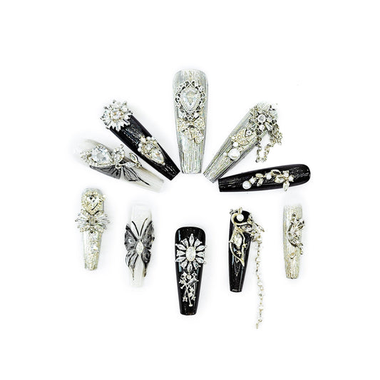 Crystal Fantasy_Glitters Fashion Press On Nail Care & Nail Art Nails, Luxury Elegant Rhinestone Stick 10pcs Manicure Set(MJ0051）