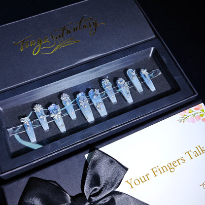 D106Finger Fantasy- Crystal Fantasy Luxury Rhinestone Handmade Press-On Nail Set with Gift Box & Greeting Card, 10pcs Elegant Nail Art Kit for Manicure, Perfect for Christmas Gift and Holiday Glam(DM0106)