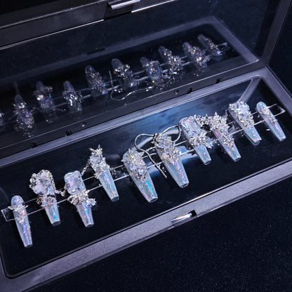 Finger Fantasy- Crystal Fantasy Luxury Rhinestone Handmade Press-On Nail Set with Gift Box & Greeting Card, 10pcs Elegant Nail Art Kit for Manicure, Perfect for Gifts and Holiday Glam(DM0119-120)