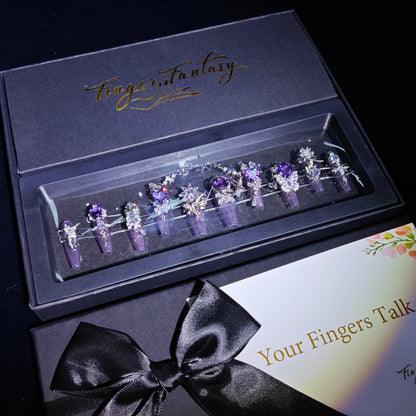 Finger Fantasy- Crystal Fantasy Luxury Rhinestone Handmade Press-On Nail Set with Gift Box & Greeting Card, 10pcs Elegant Nail Art Kit for Manicure, Perfect for Gifts and Holiday Glam(DM0059/60)