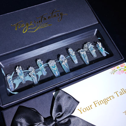 D107Finger Fantasy- Crystal Fantasy Luxury Rhinestone Handmade Press-On Nail Set with Gift Box & Greeting Card, 10pcs Elegant Nail Art Kit for Manicure, Perfect for Christmas Gift and Holiday Glam(DM0107)