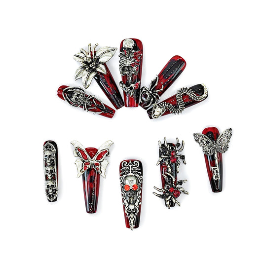 Metallic Fantasy_ Press On Nail Care & Nail Art Nails, 10pcs Manicure Set Nail Art, Halloween Gift（JS6603）