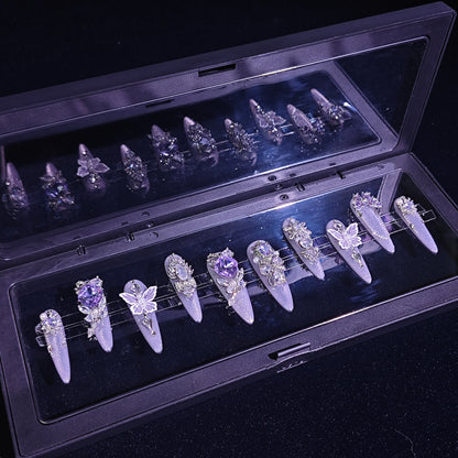 Finger Fantasy- Crystal Fantasy Luxury Rhinestone Handmade Press-On Nail Set with Gift Box & Greeting Card, 10pcs Elegant Nail Art Kit for Manicure, Perfect for Gifts and Holiday Glam(DM0040)