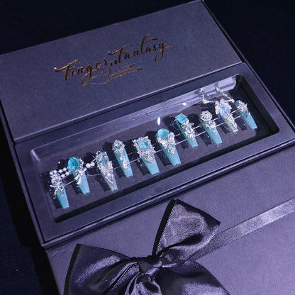 Finger Fantasy- Crystal Fantasy Luxury Rhinestone Handmade Press-On Nail Set with Gift Box & Greeting Card, 10pcs Elegant Nail Art Kit for Manicure, Perfect for Gifts and Holiday Glam(DM0054-57)