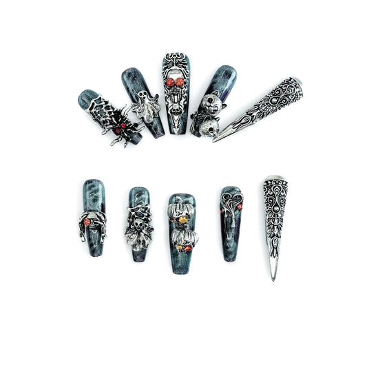 Metallic Fantasy_ Press On Nail Care & Nail Art Nails, 10pcs Manicure Set Nail Art, Halloween Gift（JS6608）