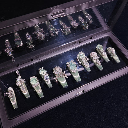 Finger Fantasy- Crystal Fantasy Luxury Rhinestone Handmade Press-On Nail Set with Gift Box & Greeting Card, 10pcs Elegant Nail Art Kit for Manicure, Perfect for Gifts and Holiday Glam(DM0073-80)