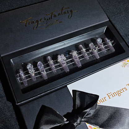 D131Finger Fantasy- Crystal Fantasy Luxury Rhinestone Handmade Press-On Nail Set with Gift Box & Greeting Card, 10pcs Elegant Nail Art Kit for Manicure, Perfect for Christmas Gift and Holiday Glam(DM0131)