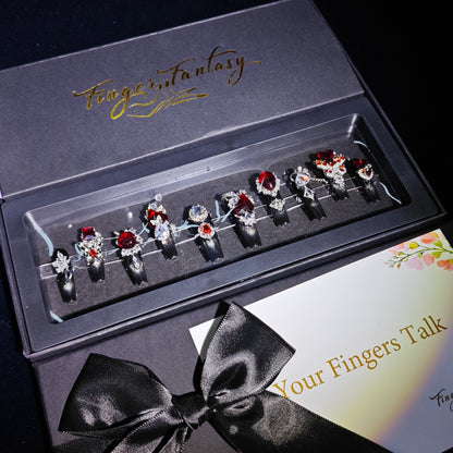 Finger Fantasy- Crystal Fantasy Luxury Rhinestone Handmade Press-On Nail Set with Gift Box & Greeting Card, 10pcs Elegant Nail Art Kit for Manicure, Perfect for Gifts and Holiday Glam(DM0072/88)