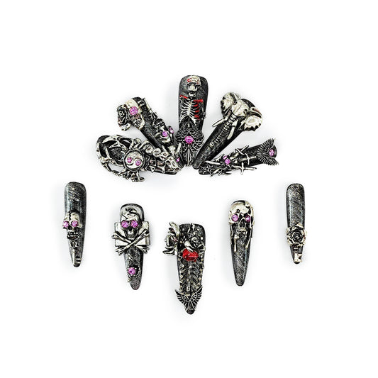 Metallic Fantasy_ Press On Nail Care & Nail Art Nails, 10pcs Manicure Set Nail Art, Halloween Gift（JS6605）