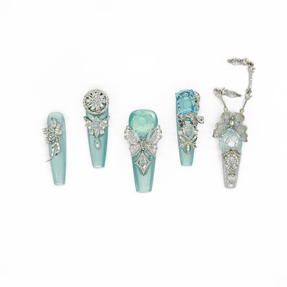 Finger Fantasy- Crystal Fantasy Luxury Rhinestone Handmade Press-On Nail Set with Gift Box & Greeting Card, 10pcs Elegant Nail Art Kit for Manicure, Perfect for Gifts and Holiday Glam(DM0054-57)