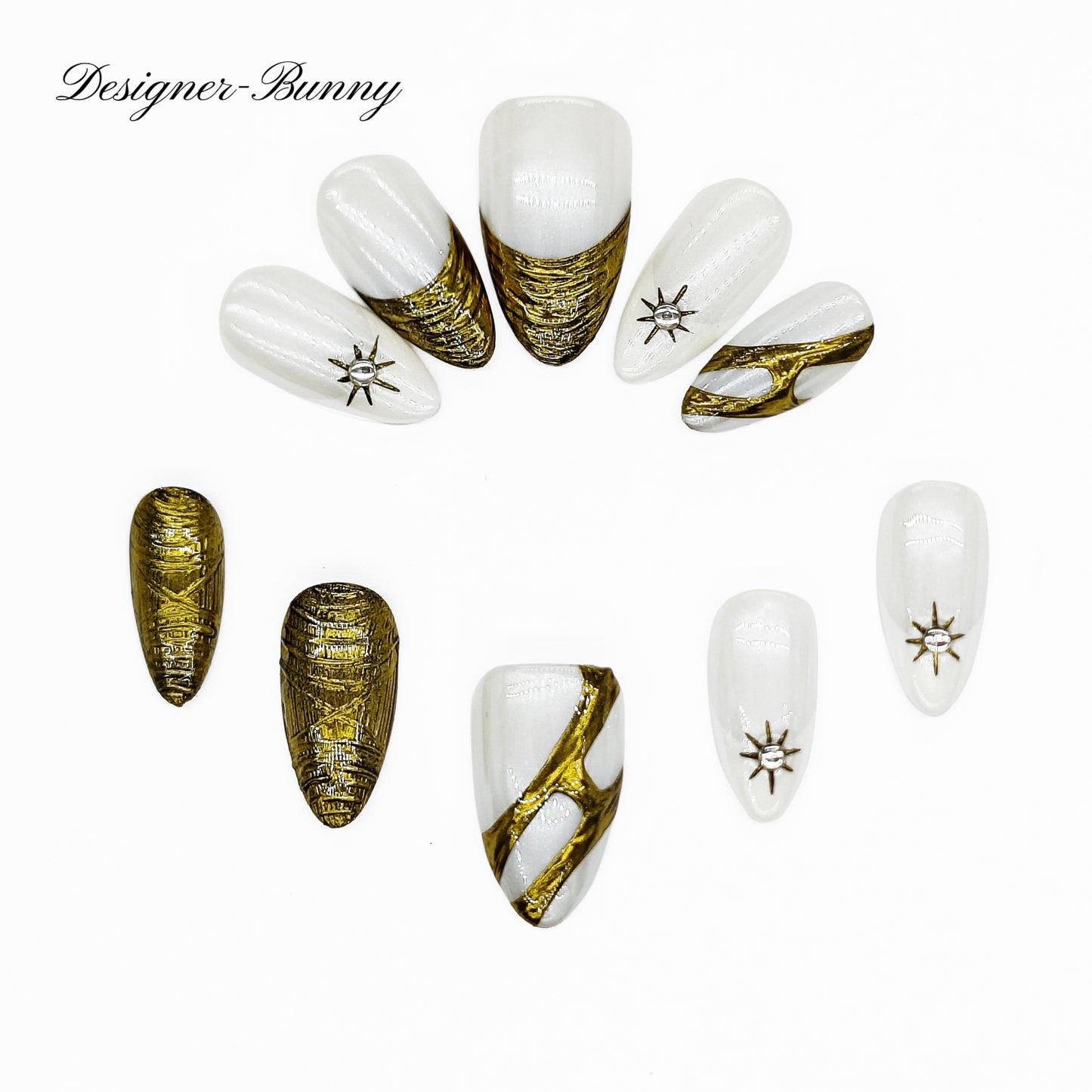 Finger Fantasy-Classic Fantasy Luxury Handmade Press On Nail Set with Gift Box & Greeting Card, 10pcs Elegant Nail Art Kit for Manicure, Perfect for Gifts and Holiday Glam(NM0005)