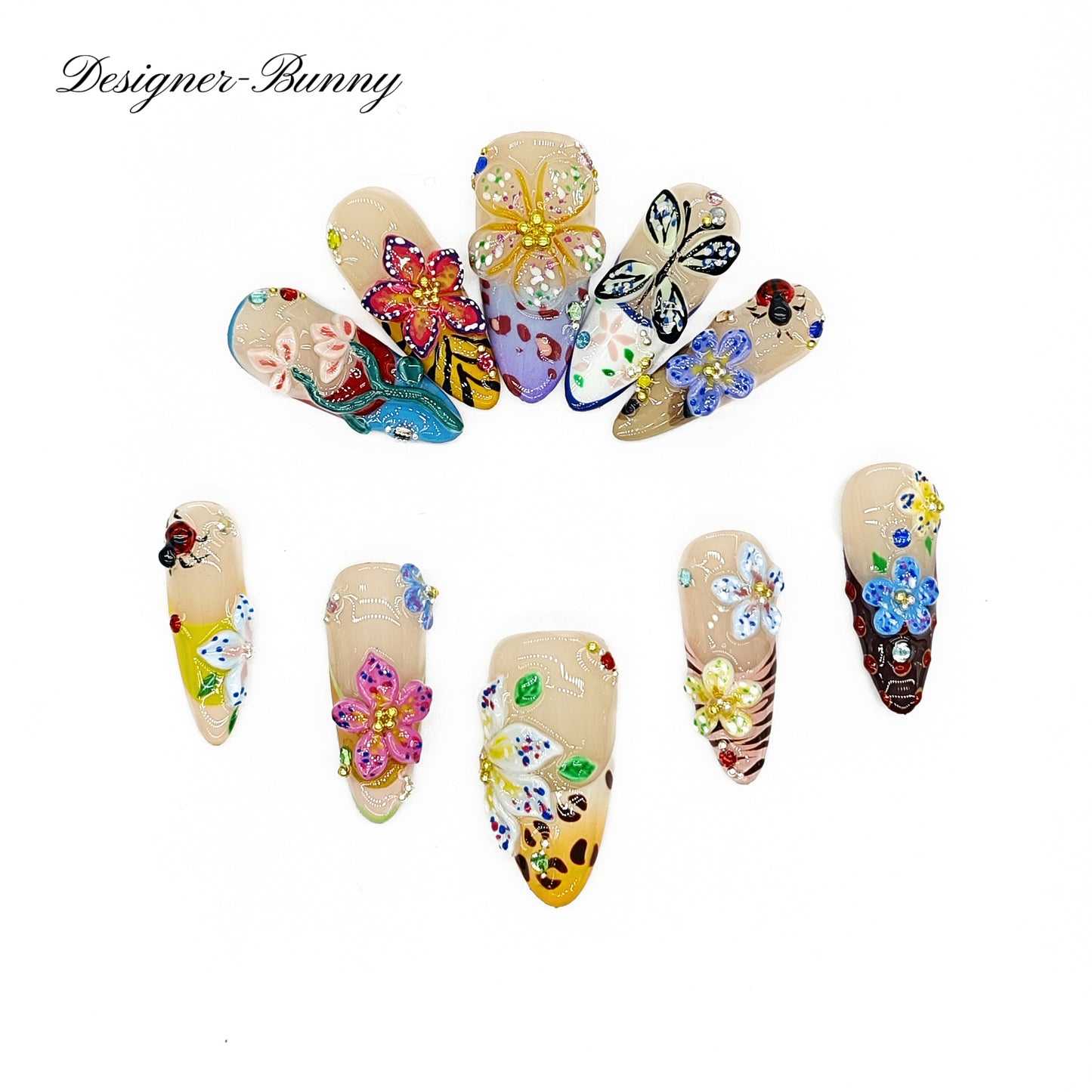 Finger Fantasy-Classic Fantasy Luxury Handmade Press On Nail Set with Gift Box & Greeting Card, 10pcs Elegant Nail Art Kit for Manicure, Perfect for Gifts and Holiday Glam(NM0013)