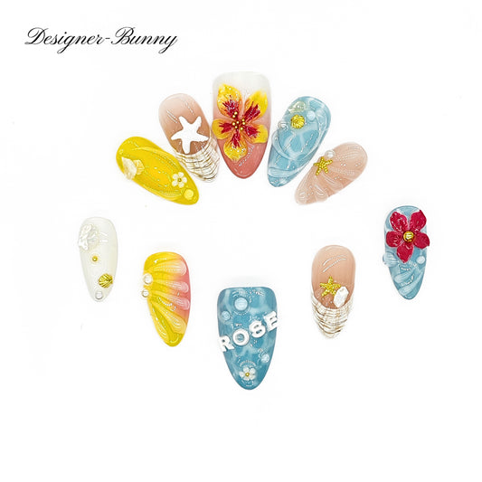 Finger Fantasy-Classic Fantasy Luxury Handmade Press On Nail Set with Gift Box & Greeting Card, 10pcs Elegant Nail Art Kit for Manicure, Perfect for Gifts and Holiday Glam(NM0004)