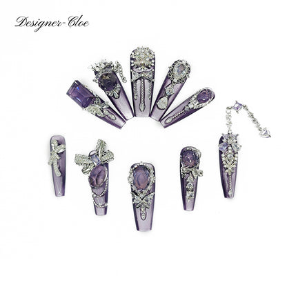 Finger Fantasy- Crystal Fantasy Luxury Rhinestone Handmade Press-On Nail Set with Gift Box & Greeting Card, 10pcs Elegant Nail Art Kit for Manicure, Perfect for Gifts and Holiday Glam(DM0023/28/29)