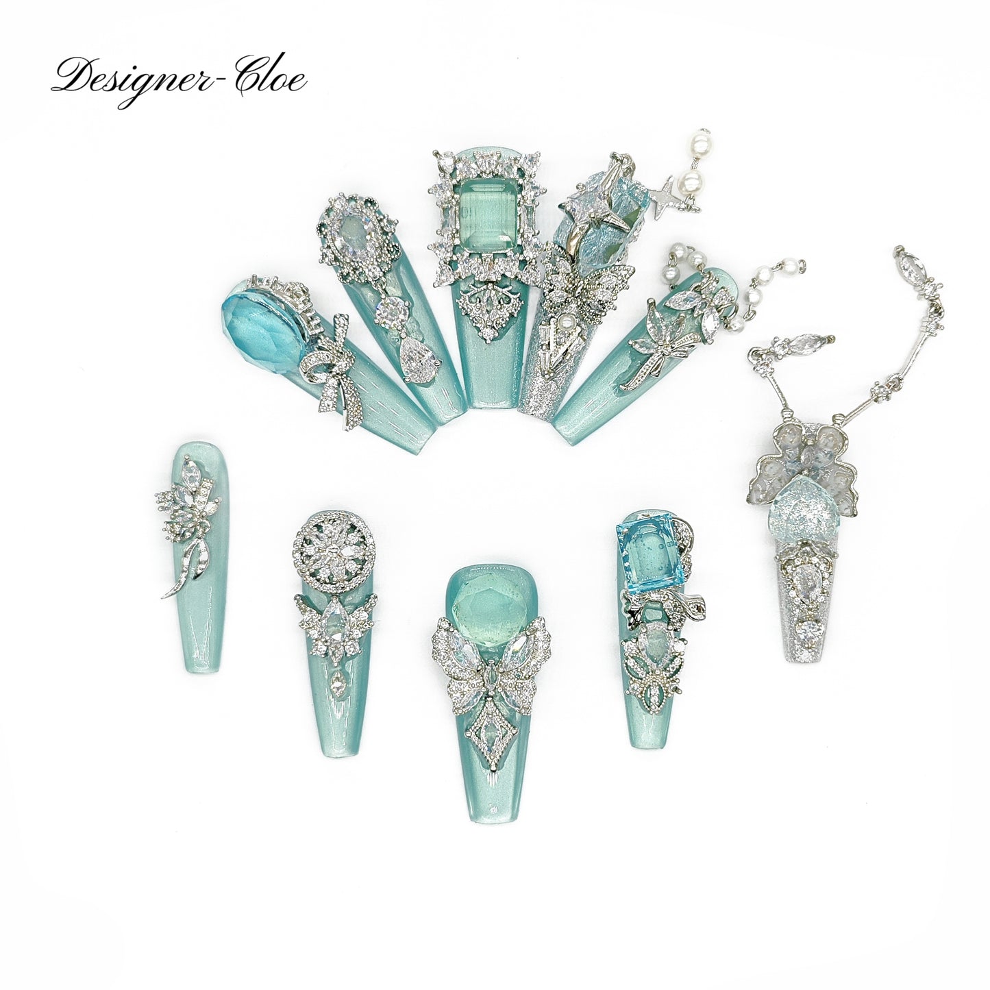 Finger Fantasy- Crystal Fantasy Luxury Rhinestone Handmade Press-On Nail Set with Gift Box & Greeting Card, 10pcs Elegant Nail Art Kit for Manicure, Perfect for Gifts and Holiday Glam(DM0054-57)