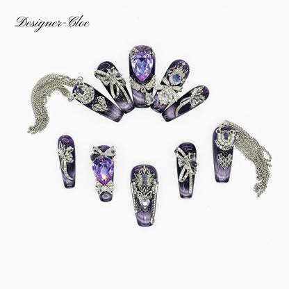 Finger Fantasy- Crystal Fantasy Luxury Rhinestone Handmade Press-On Nail Set with Gift Box & Greeting Card, 10pcs Elegant Nail Art Kit for Manicure, Perfect for Gifts and Holiday Glam(DM0041)