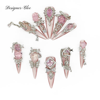 Finger Fantasy- Crystal Fantasy Luxury Rhinestone Handmade Press-On Nail Set with Gift Box & Greeting Card, 10pcs Elegant Nail Art Kit for Manicure, Perfect for Gifts and Holiday Glam(DM0043-46)