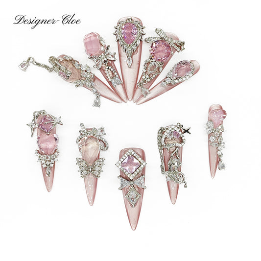 Finger Fantasy- Crystal Fantasy Luxury Rhinestone Handmade Press-On Nail Set with Gift Box & Greeting Card, 10pcs Elegant Nail Art Kit for Manicure, Perfect for Gifts and Holiday Glam(DM0043-46)