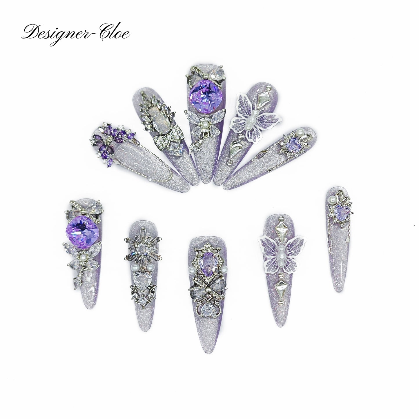 Finger Fantasy- Crystal Fantasy Luxury Rhinestone Handmade Press-On Nail Set with Gift Box & Greeting Card, 10pcs Elegant Nail Art Kit for Manicure, Perfect for Gifts and Holiday Glam(DM0040)