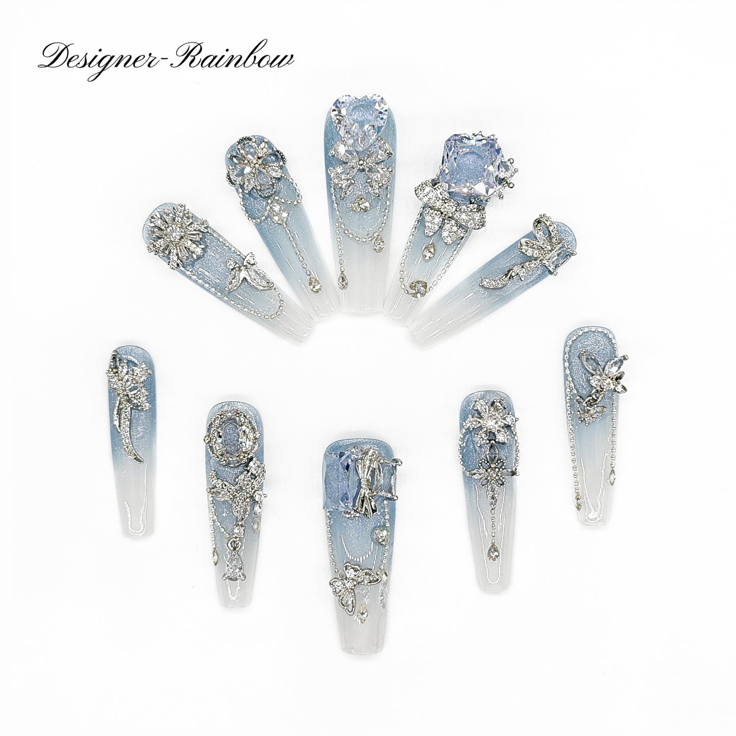 D106Finger Fantasy- Crystal Fantasy Luxury Rhinestone Handmade Press-On Nail Set with Gift Box & Greeting Card, 10pcs Elegant Nail Art Kit for Manicure, Perfect for Christmas Gift and Holiday Glam(DM0106)