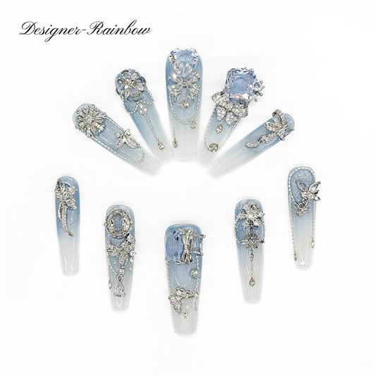 D106Finger Fantasy- Crystal Fantasy Luxury Rhinestone Handmade Press-On Nail Set with Gift Box & Greeting Card, 10pcs Elegant Nail Art Kit for Manicure, Perfect for Christmas Gift and Holiday Glam(DM0106)