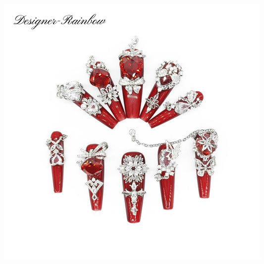 D118Finger Fantasy- Crystal Fantasy Luxury Rhinestone Handmade Press-On Nail Set with Gift Box & Greeting Card, 10pcs Elegant Nail Art Kit for Manicure, Perfect for Christmas Gift and Holiday Glam(DM0118)