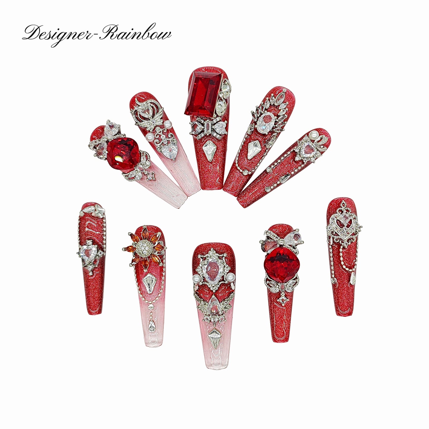 D105Finger Fantasy- Crystal Fantasy Luxury Rhinestone Handmade Press-On Nail Set with Gift Box & Greeting Card, 10pcs Elegant Nail Art Kit for Manicure, Perfect for Christmas Gift and Holiday Glam(DM0105)