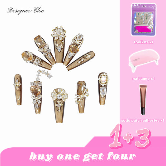 D123Finger Fantasy- Crystal Fantasy Luxury Rhinestone Handmade Press-On Nail Set with Gift Box & Greeting Card, 10pcs Elegant Nail Art Kit for Manicure, Perfect for Christmas Gift and Holiday Glam(DM0123)