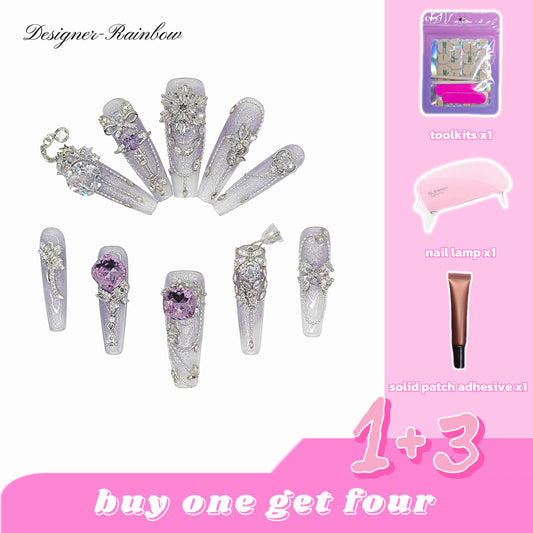 D121Glam Galaxy|Finger Fantasy- Crystal Fantasy Luxury Rhinestone Handmade Press-On Nail Set with Gift Box & Greeting Card, 10pcs Elegant Nail Art Kit for Manicure, Perfect for Christmas Gift and Holiday Glam(DM0121)