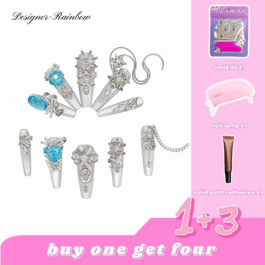 D126Finger Fantasy- Crystal Fantasy Luxury Rhinestone Handmade Press-On Nail Set with Gift Box & Greeting Card, 10pcs Elegant Nail Art Kit for Manicure, Perfect for Christmas Gift and Holiday Glam(DM0126)