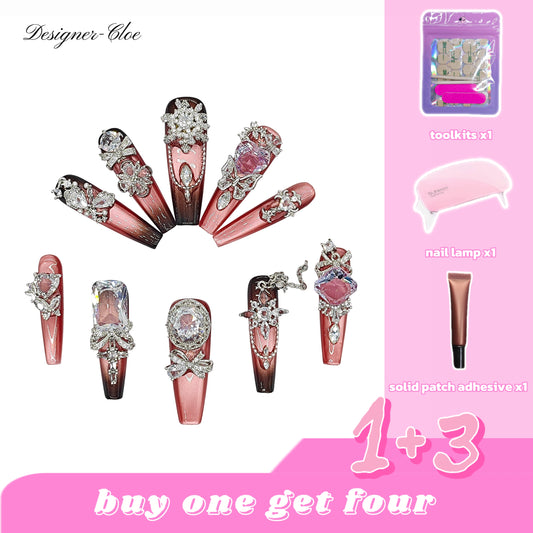 D124Finger Fantasy- Crystal Fantasy Luxury Rhinestone Handmade Press-On Nail Set with Gift Box & Greeting Card, 10pcs Elegant Nail Art Kit for Manicure, Perfect for Christmas Gift and Holiday Glam(DM0124)